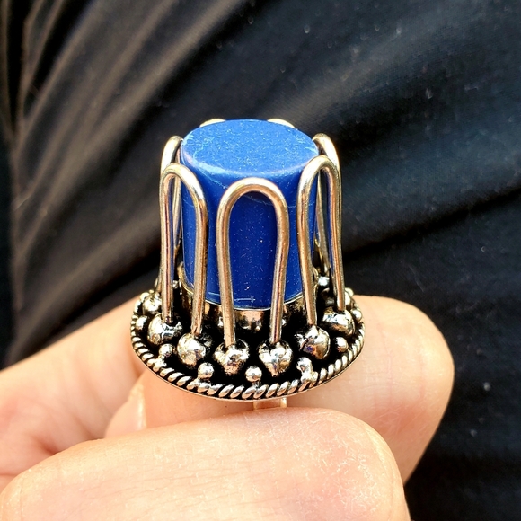 New Unique Tubular Shaped Lapis Lazuli 925 Silver Ring. - Picture 1 of 13